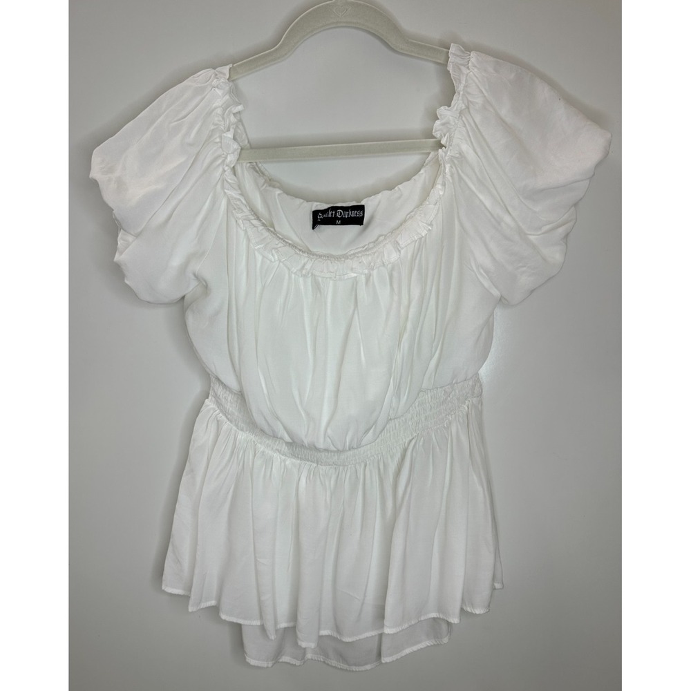 Scarlet Darkness Renaissance Pirate Pleated Shirt White Peplum Top M Medieval - Picture 10 of 10